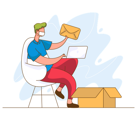 Man received mail while working on laptop  Illustration