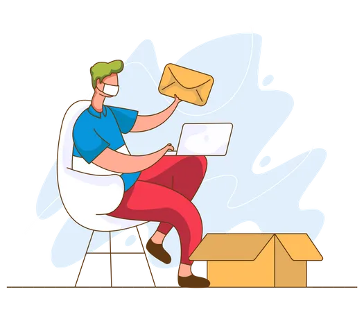 Man received mail while working on laptop  Illustration