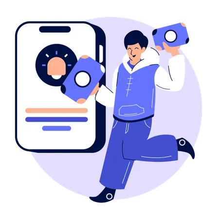 Man receives online Notification  Illustration