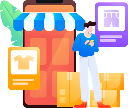 Man receives online product delivery  Illustration