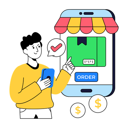 Man receives Order Notification  Illustration