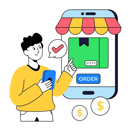 Man receives Order Notification  Illustration