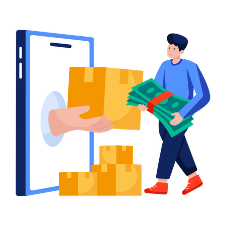 Man receives product on Cash on delivery  Illustration