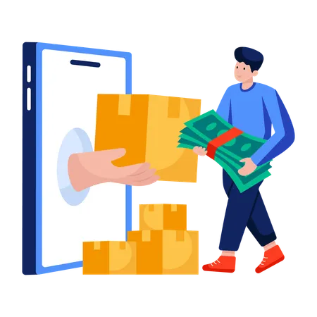 Man receives product on Cash on delivery  Illustration
