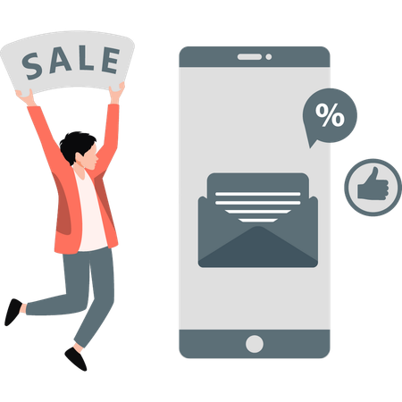 Man receives sale notification  Illustration