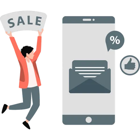 Man receives sale notification  Illustration