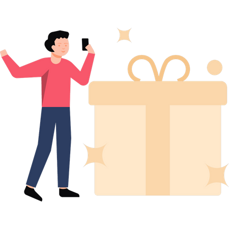 Man receiving birthday gift  Illustration