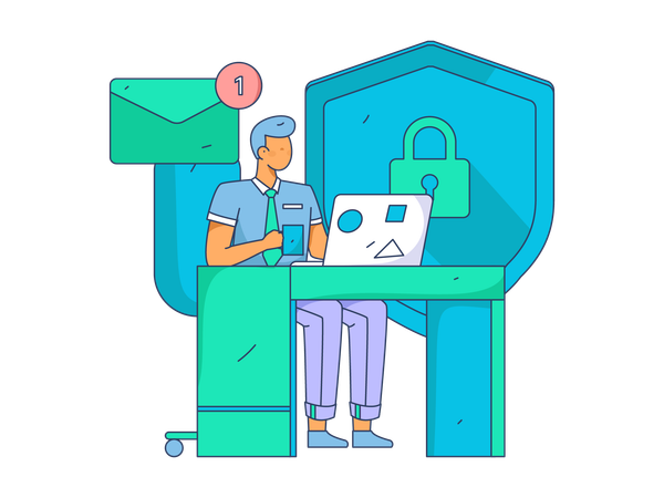 Man receiving cyber security email  Illustration