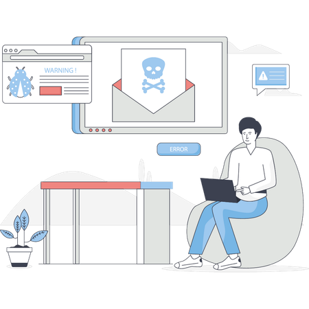 Man receiving cyber security email  Illustration