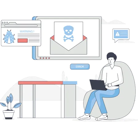 Man receiving cyber security email  Illustration