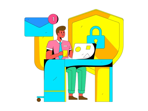 Man receiving cyber security email  Illustration