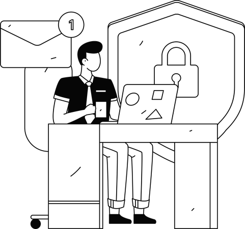 Man receiving cyber security email  Illustration