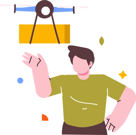 Man receiving delivery through drone  イラスト
