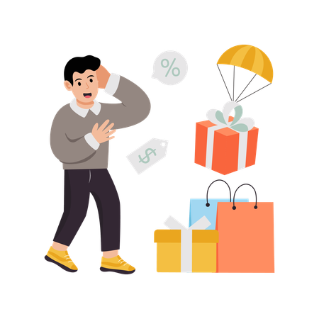 Man receiving free shipment  Illustration