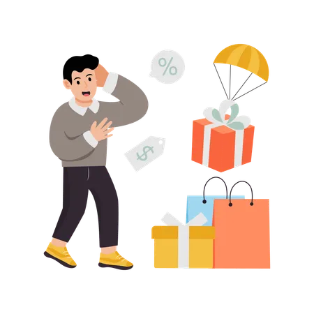 Man receiving free shipment  Illustration