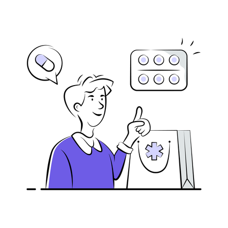 Man Receiving Medicine from drug store  Illustration