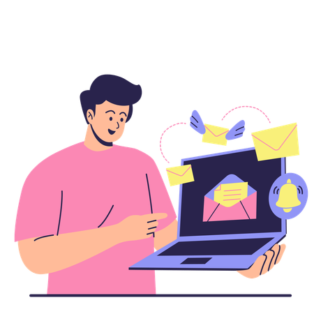 Man receiving online email notification  Illustration