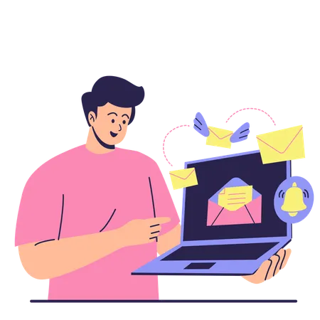 Man receiving online email notification  Illustration