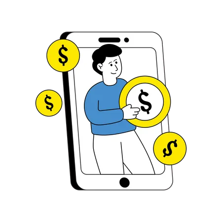 Man Receiving Online Money  Illustration