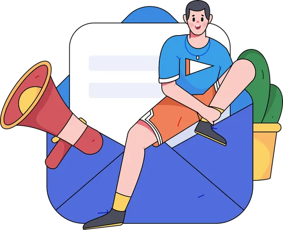 Man receiving promotional email  Illustration