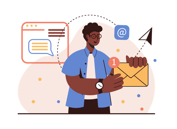 Man receiving promotional email newsletter  Illustration