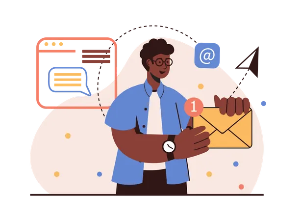 Man receiving promotional email newsletter  Illustration