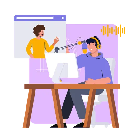 会話を録音している男性  イラスト