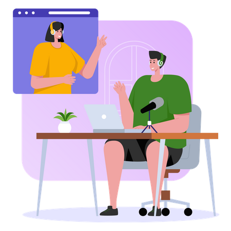 Man recording conversation into podcast  Illustration