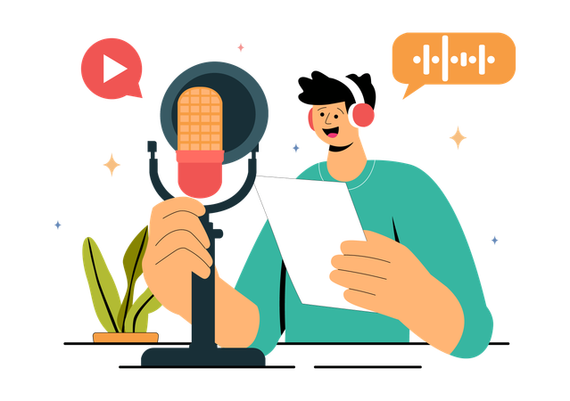Man Recording Dubbing Voice  Illustration