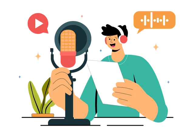 Man Recording Dubbing Voice  Illustration