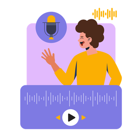 ポッドキャストを録音している男性  イラスト