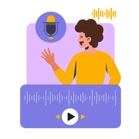ポッドキャストを録音している男性  イラスト