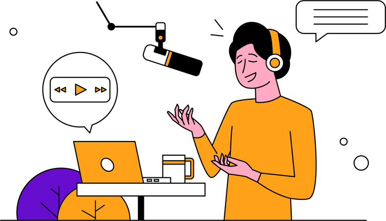 Man recording podcast at studio  Illustration