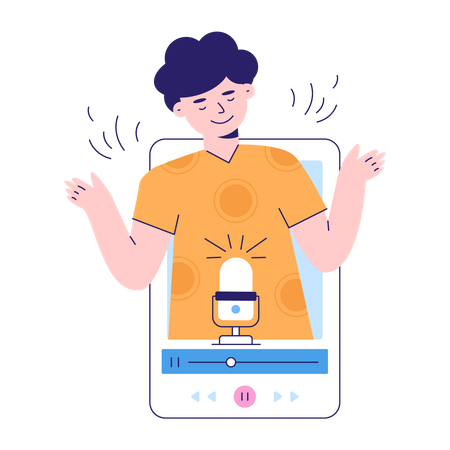 Man Recording Podcast  イラスト