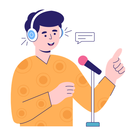 Man Recording Podcast  イラスト