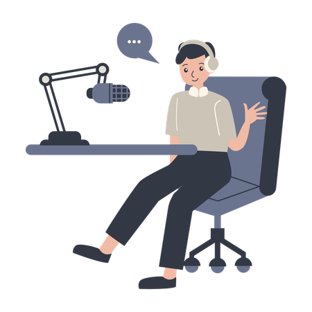 Man Recording Podcast  イラスト