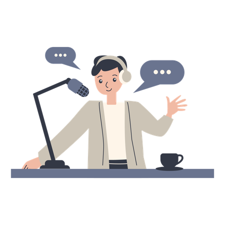 Man Recording Podcast  イラスト