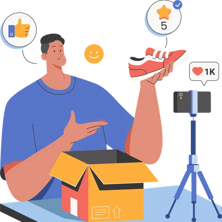 Man recording Unboxing Video  Illustration