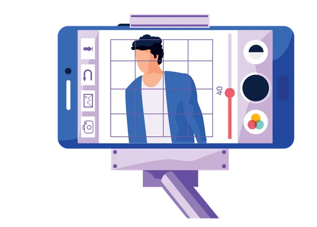 Men And African American Girl Standing Side By Side Woman With Phone In Hands Is Recording A Video Massage Men Stand In Different Positions Vector Illustration Set Of Pictures About Video Recording イラスト
