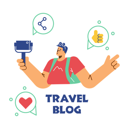 Man recording video for travel blog  Illustration