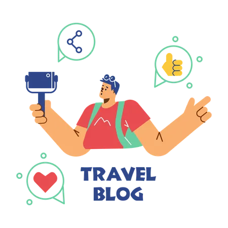 Man recording video for travel blog  Illustration