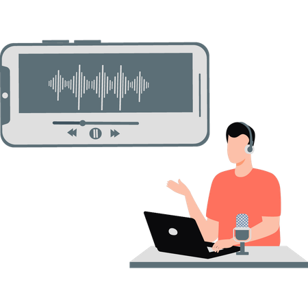 Man recording voice frequency  Illustration