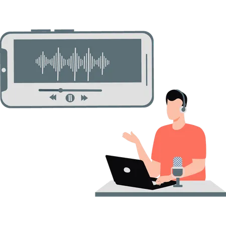 Man recording voice frequency  Illustration