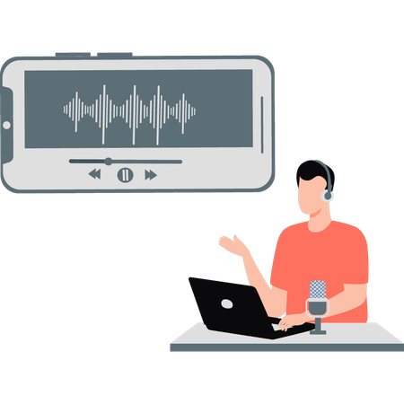 Man recording voice frequency  Illustration