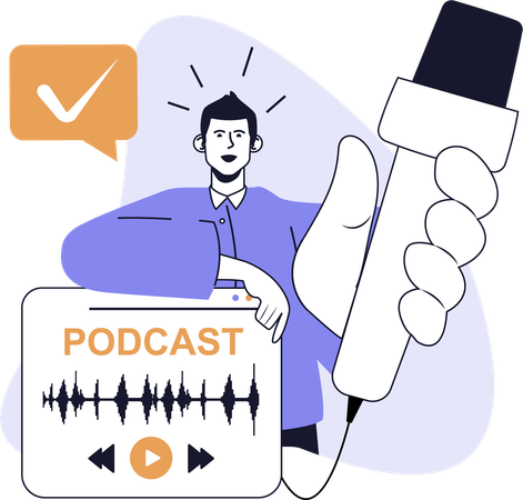 Un hombre graba en un podcast en vivo  Ilustración