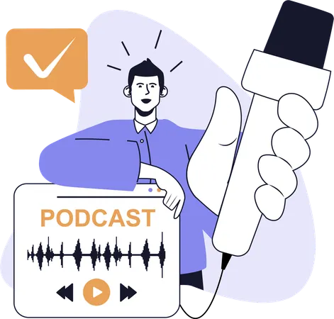 Man records on live podcast  Illustration