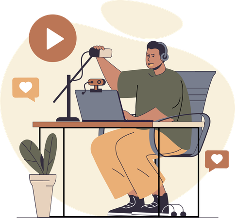 Man records online blog  Illustration