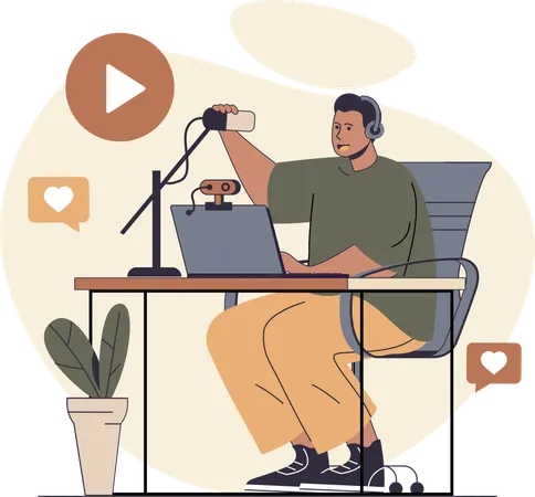 Man records online blog  Illustration