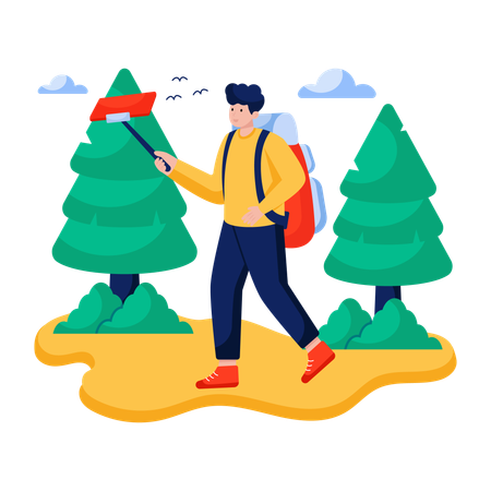 男が旅行のビデオブログを記録する  イラスト