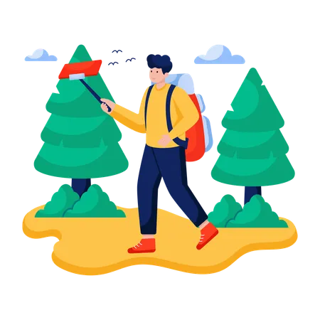 男が旅行のビデオブログを記録する  イラスト